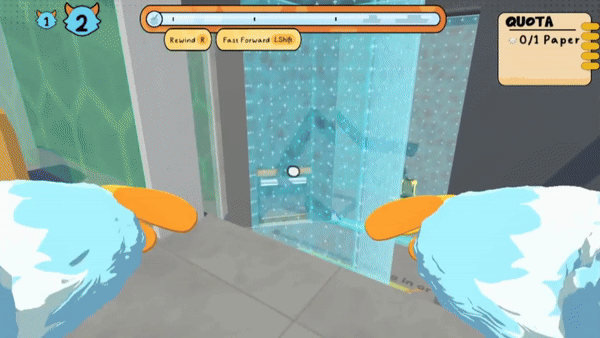 Clone 2 closes a doorway that Clone 1 had walked through